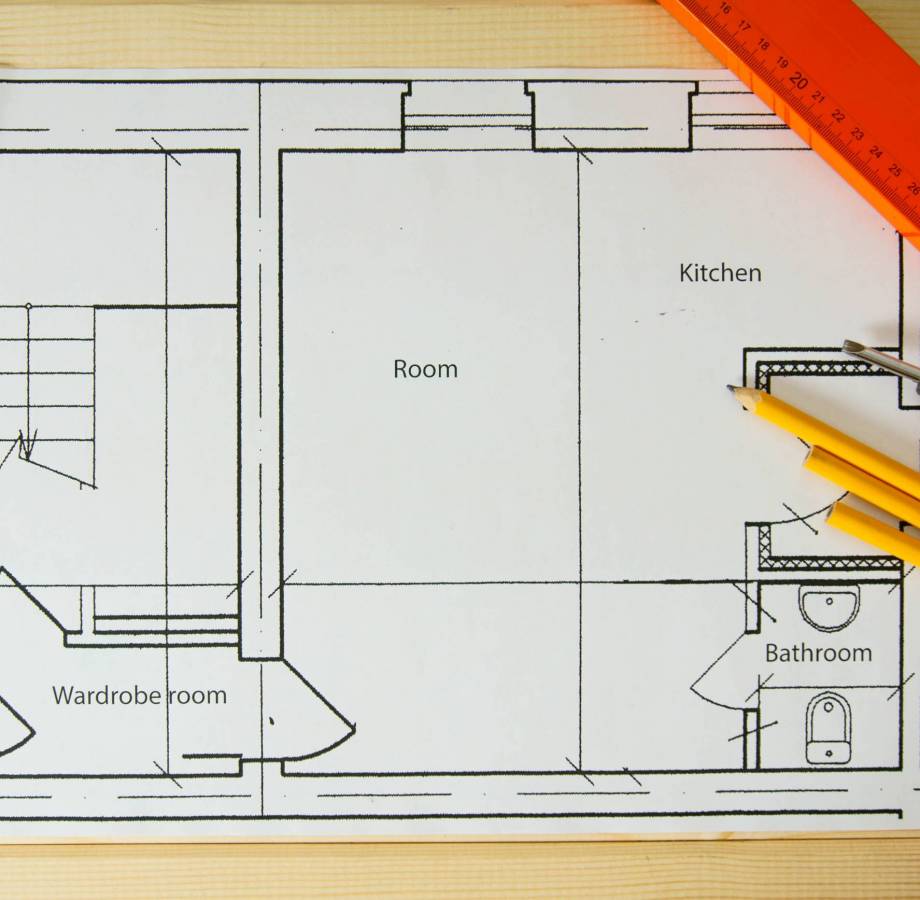 Grundriss-Skizze eines Hauses mit einzelnen Räumen zur Planung der Klimaanlage